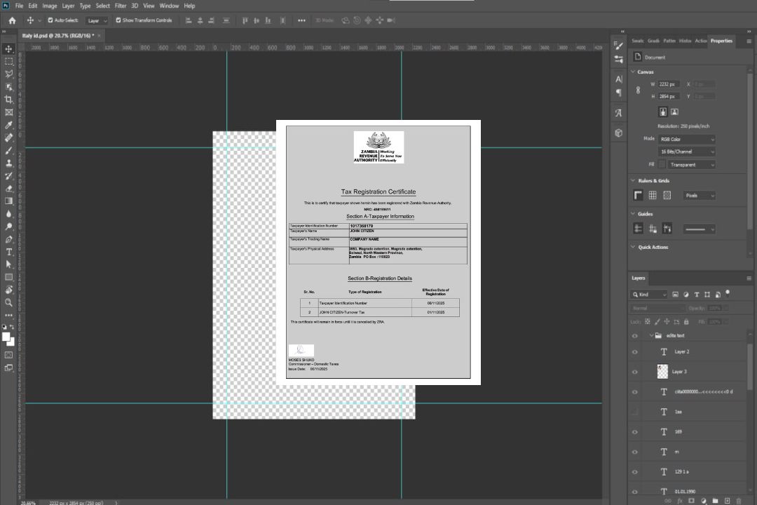 Modèle Word et PDF de certificat d'enregistrement fiscal de Zambie template